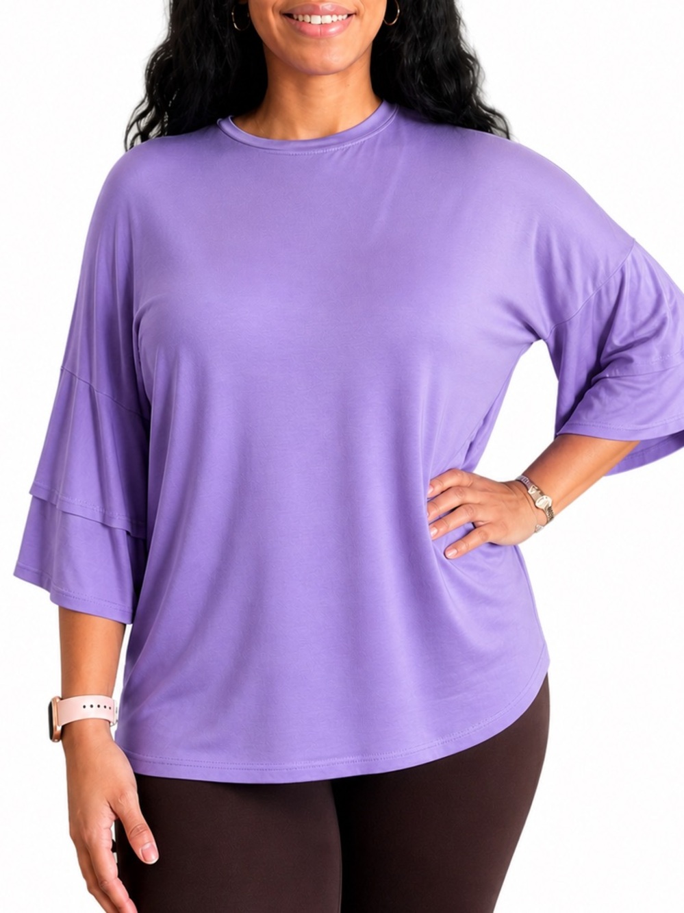 Women’s Royal Blue Ruffle Sleeve Scoop Neck Top - Picture 3 of 3